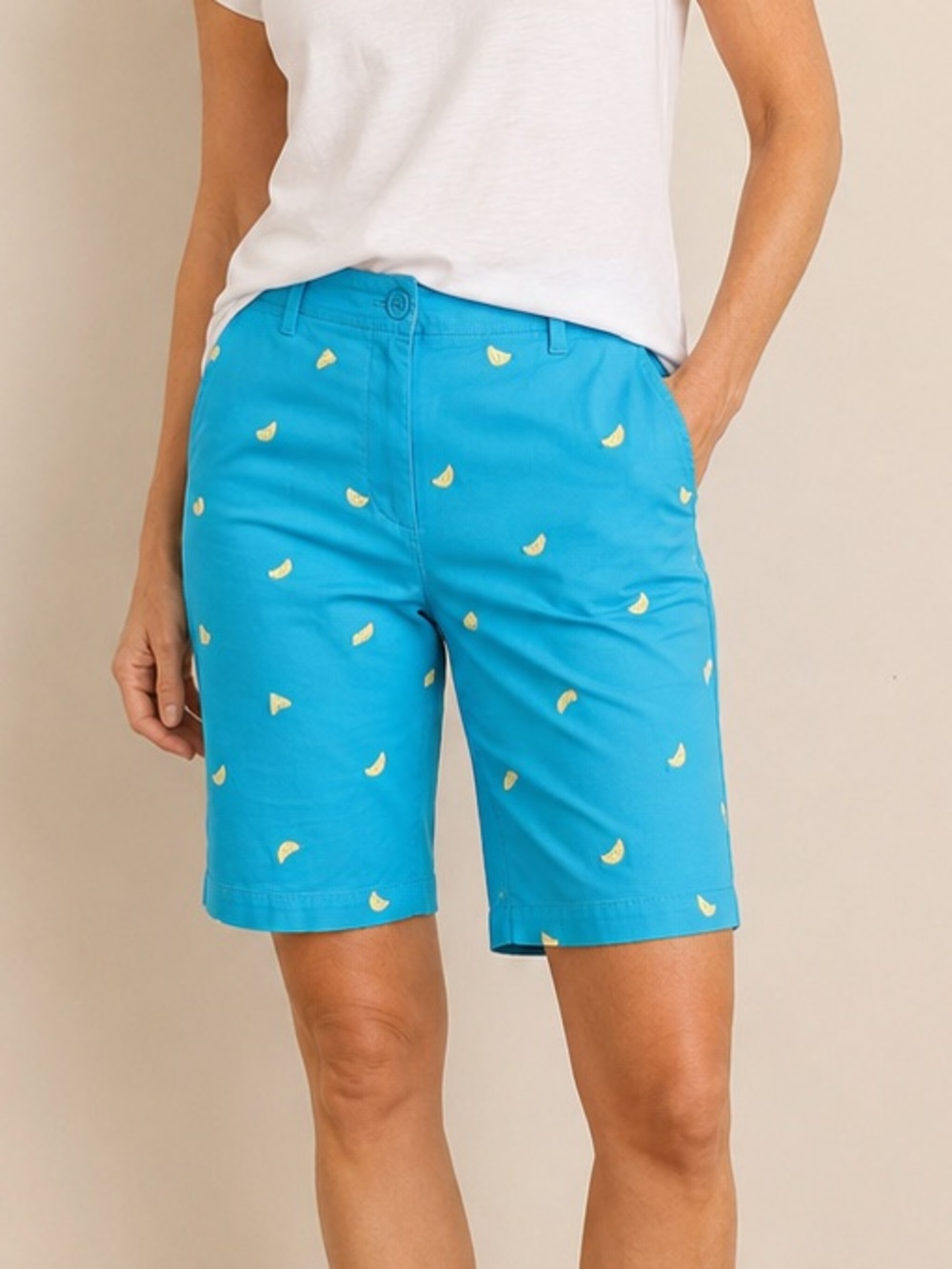 Talbots Blue Lemon Embroidered Bermuda Shorts Women’s 14 Classic Preppy Summer